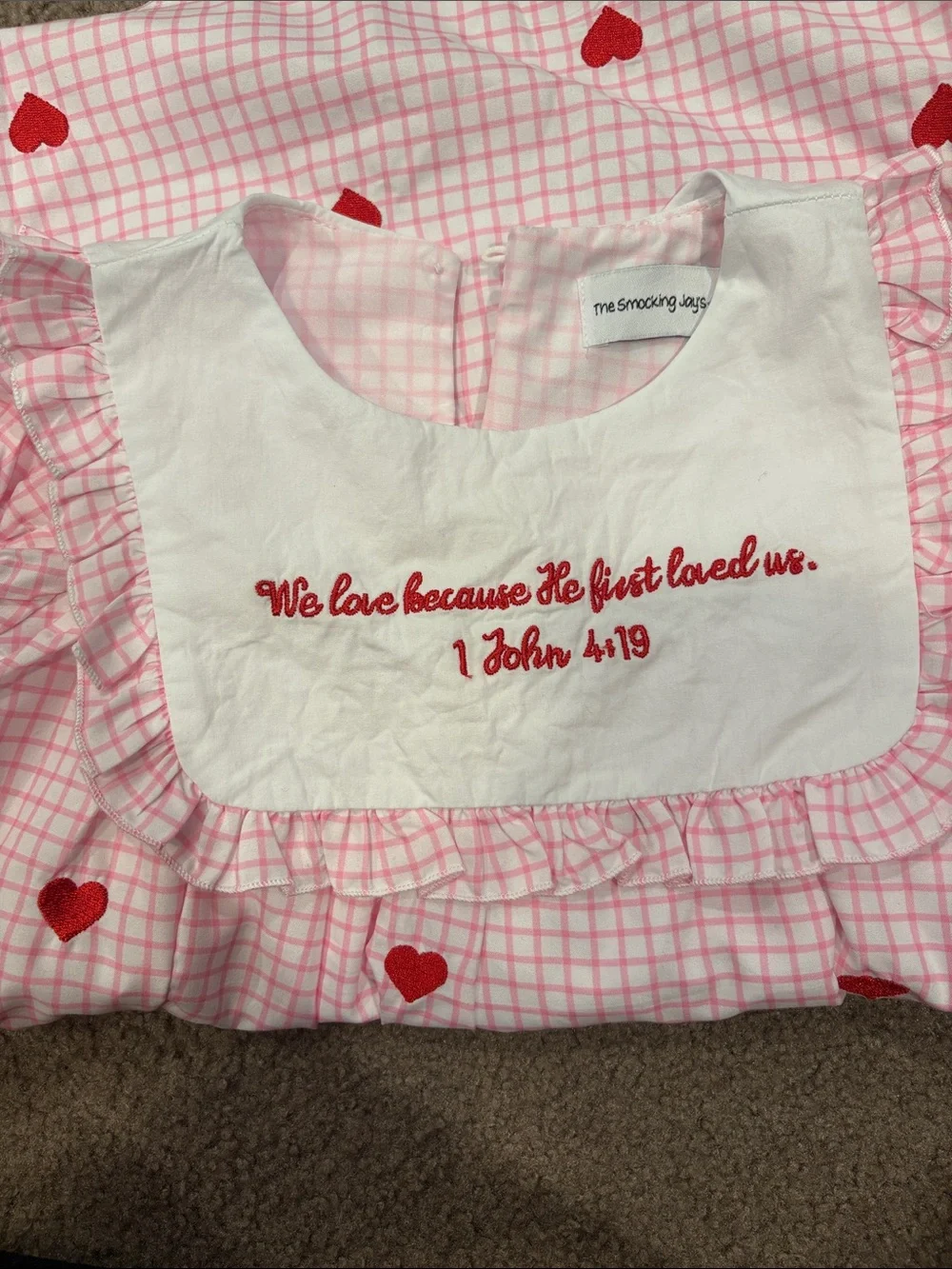 Pink Heart Grid Girls' Dress